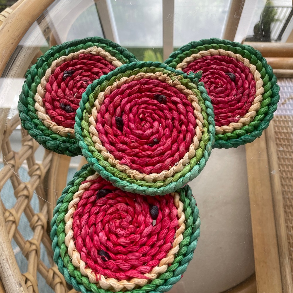 Handwoven Watermelon Coasters Set of 4 - Red & Green